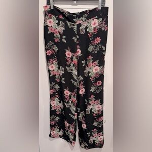 Nine West floral wide leg flowy airy bohemian office dressy pants pockets USL